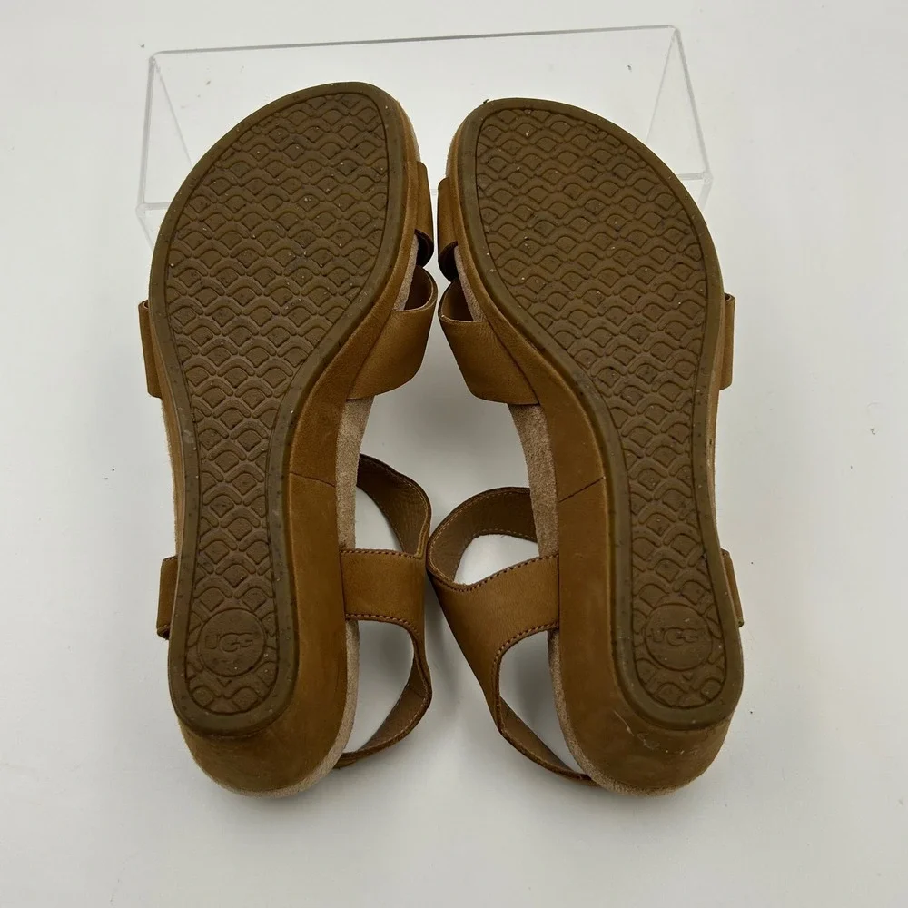 UGG‎ Lucianna Wedge Sandals Womens 7.5 Brown Leather Strappy 1011549 Boho Chic